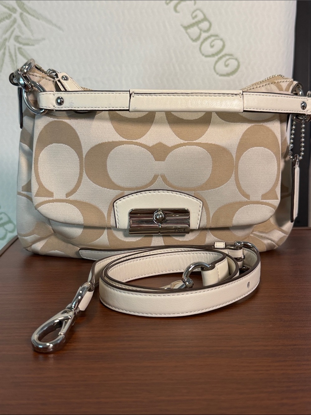 Coach Chalk and Tan Signature Crossbody Bag
